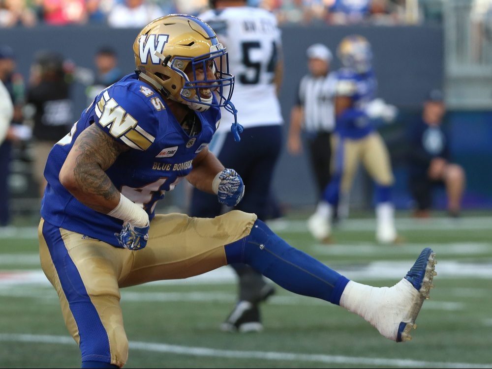 PHOTOS: Winnipeg Blue Bombers, Middletown native Santos-Knox stops home