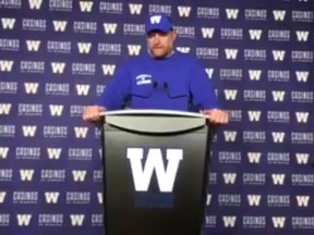 Winnipeg Blue Bombers head coach Mike O'Shea speaks with the media on the eve of the Bombers tilt against the Hamilton Tiger-Cats on Friday at Investors Group Field.