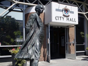 A Sir John A. Macdonald bronze statue in front of city hall in Victoria, B.C., before it was removed in 2018. 
Chad Hipolito/Postmedia Network