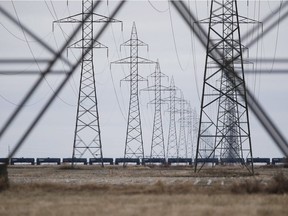 Manitoba Hydro power lines are photographed just outside Winnipeg on May 1, 2018. John Woods/Canadian Press