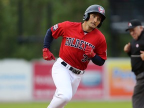 Goldeyes’ Tucker Nathans gave Winnipeg a 2-0 lead in the third, but it wasn’t enough to win. (Kevin King/Winnipeg Sun)