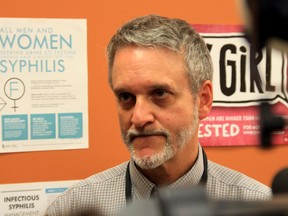 Dr. Pierre Plourde, a medical officer of health with the Winnipeg Regional Health Authority (WRHA) announces an out break of syphilis in the city at the WRHA Travel Health Clinic in Winnipeg on August 9, 2018. Danton Unger/Postmedia