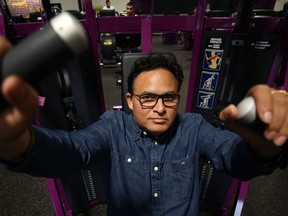 Venkat Machiraju, the city's latest mayoral candidate, works out at Planet Fitness on Pembina Highway in Winnipeg on Monday. Machiraju is recovering for a stroke suffered about two months ago.