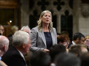 Ontario MP Leona Alleslev asks a question during question period in the House of Commons on Parliament Hill in Ottawa on Monday, Sept. 17, 2018.