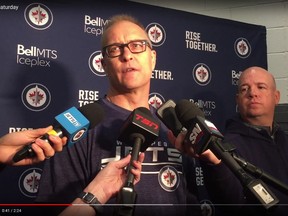 Winnipeg Jets head coach Paul Maurice provides an update on Tyler Myers on Saturday, Sept. 15, 2018 at Jets training camp.