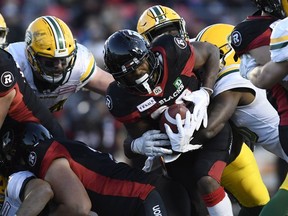 Ottawa Redblacks running back William Powell (29) carries the ball against the Edmonton Eskimos during second half CFL football action in Ottawa on Saturday, Sept. 22, 2018.