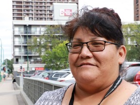 Bernadette Sumner poses for a photo outside a Winnipeg summit on Jordan's Principle on Wednesday, Sept. 12, 2018. Bernadette Sumner says her family struggled for years to get a specialized wheelchair and bed for her 17-year-old son Keanu, who has achondroplasia and is a paraplegic. After Jordan???s Principle, they received it all within months.