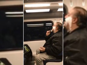 A viral video depicts a man shaving aboard a New Jersey train. (Twitter/pbenti007)