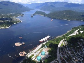 An aerial view of Kinder Morgan's Trans Mountain marine terminal, in Burnaby, B.C., is shown on Tuesday, May 29, 2018.