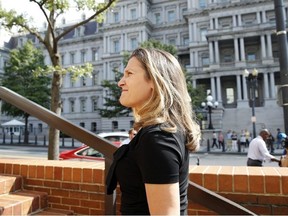 Canadian Foreign Affairs Minister Chrystia Freeland arrives at the Office of the United States Trade Representative, Wednesday, Sept. 19, 2018, in Washington.