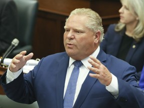 Premier Doug Ford during question period as the conservative party plans to pass a bill to reduce Toronto city council by nearly half on Monday September 17, 2018. Veronica Henri/Toronto Sun/Postmedia Network