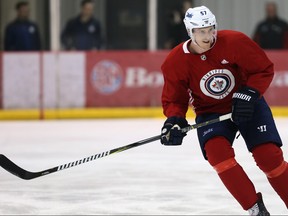 Tyler Myers skates during Winnipeg Jets practice at Bell MTS Iceplex in Winnipeg in April.