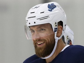 Winnipeg Jets captain Blake Wheeler smiles during a skate at Bell MTS Iceplex in Winnipeg on Tues., Sept. 4, 2018. Kevin King/Winnipeg Sun/Postmedia Network