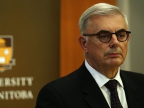 University of Manitoba president David Barnard listens during a press event to denounce sexual violence on campus on Wed., Sept. 5, 2018. Kevin King/Winnipeg Sun