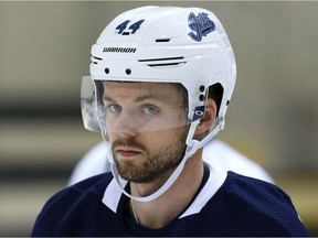 Winnipeg Jets defenceman Josh Morrissey takes part in an informal workout at Bell MTS Iceplex in Winnipeg on Mon., Sept. 10, 2018. Kevin King/Winnipeg Sun/Postmedia Network