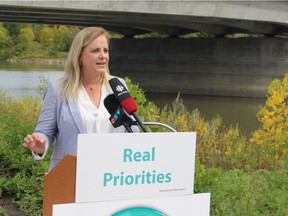 Mayoral candidate Jenny Motkaluk said she'd begin immediate investment in backup generators to prevent sewage spills caused by power failures and also commit to eventually separate all of Winnipeg's combined sewers to prevent additional spills, if elected. Motkaluk made the announcement on Friday, Sept. 14, 2018.