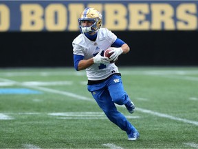 Slotback Weston Dressler carries the ball during Winnipeg Blue Bombers practice last month.