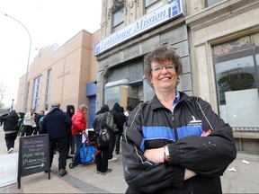 Lighthouse Mission's J'Lynn Johnson, on Main Street in Winnipeg. Lighthouse Mission provided access to healthcare professionals, food, and nutritional advice Saturday.