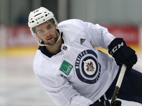 Seth Griffith shoots during Winnipeg Jets training camp at Bell MTS Iceplex in Winnipeg on Mon., Sept. 24, 2018. Griffith was put on waivers on Friday, Sept. 28, 2018. Kevin King/Winnipeg Sun