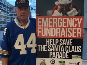 Mike Hameluck of the Winnipeg Blue Bombers Alumni announced on Friday, Sept. 28, 2018, plans to do an emergency joint fundraiser this weekend with the Blue Bombers Alumni, the Winnipeg Jets Alumni and the Winnipeg Santa Claus Parade Committee to raise funds for the 2018 Santa Claus Parade. Members of the three groups will be at the Winnipeg Save-On-Foods locations on Saturday and Sunday from 8 a.m., to 4 p.m., raffling off prizes ranging from airline tickets to autographed helmets footballs and Blue Bombers tickets.