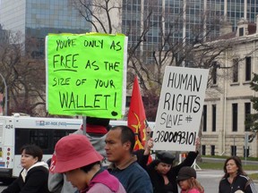 Protesters take part in 2011 Walk to End Poverty in Winnipeg.