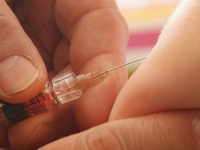 A child is vaccinated. Two cases of measles have turned up in Manitoba.  
Photo by Sean Gallup/Getty Images