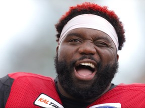 Calgary Stampeders offensive lineman Derek Dennis aired a laundry list of complaints about Investors Group Field on Twitter Saturday, including claiming that Winnipeg fan called him gay because of his coloured hair.