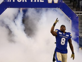 Winnipeg Blue Bombers  Chris Randle comes out of the tunnel prior to  a game last month. (KEVIN KING/Winnipeg Sun)