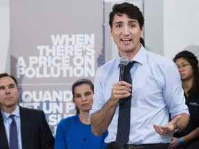 Prime Minister Justin Trudeau speaks to the media and students at Humber College regarding his government's carbon tax. (The Canadian Press)