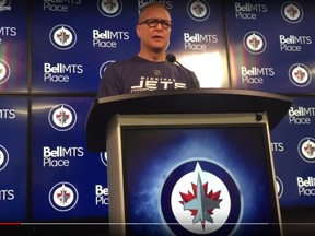 Winnipeg Jets head coach Paul Maurice tees up Sunday’s game against the Carolina Hurricanes on Sunday, Oct. 14, 2018.