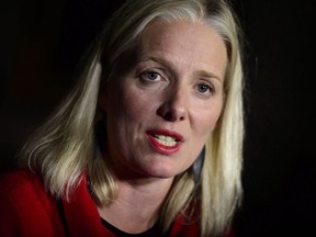 Minister of Environment and Climate Change, Catherine McKenna holds a press conference in Ottawa on Tuesday, Oct. 2, 2018. Federal officials say it is going to be no problem to add Manitoba to the growing list of provinces where Ottawa has to apply a carbon tax but Ottawa is still not ready to say exactly how it intends to give the revenues raised by the tax back to the Canadian people.