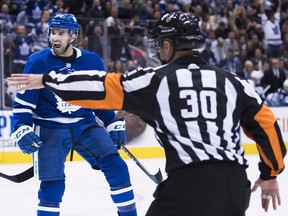 Toronto Maple Leafs centre Nazem Kadri (43) reacts after scoring against the Winnipeg Jets during third period NHL hockey action in Toronto on Saturday.