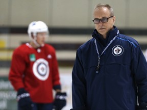 Head coach Paul Maurice looking a little weary during Winnipeg Jets training camp at Bell MTS Iceplex in Winnipeg on Mon., Sept. 24, 2018. Kevin King/Winnipeg Sun/Postmedia Network