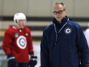 Head coach Paul Maurice looking a little weary during Winnipeg Jets training camp at Bell MTS Iceplex in Winnipeg on Mon., Sept. 24, 2018. Kevin King/Winnipeg Sun/Postmedia Network