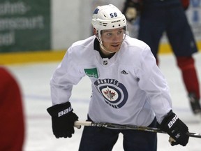 Marko Dano skates during Winnipeg Jets practice at Bell MTS Iceplex on Mon., Oct. 1, 2018. Kevin King/Winnipeg Sun/Postmedia Network