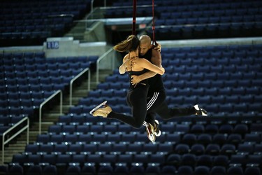 Crew members rehearse for Crystal, a Cirque du Soleil production that combines aerial acrobatics with figure skating, at Bell MTS Place in Winnipeg on Wed., Oct. 3, 2018. The show runs from Oct. 3-7. Kevin King/Winnipeg Sun/Postmedia Network