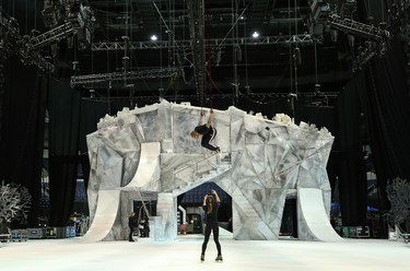 Crew members rehearse for Crystal, a Cirque du Soleil production that combines aerial acrobatics with figure skating, at Bell MTS Place in Winnipeg on Wed., Oct. 3, 2018. The show runs from Oct. 3-7. Kevin King/Winnipeg Sun/Postmedia Network