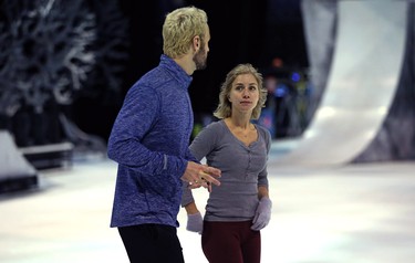 Skaters rehearse for Crystal, a Cirque du Soleil production that combines aerial acrobatics with figure skating, at Bell MTS Place in Winnipeg on Wed., Oct. 3, 2018. The show runs from Oct. 3-7. Kevin King/Winnipeg Sun/Postmedia Network