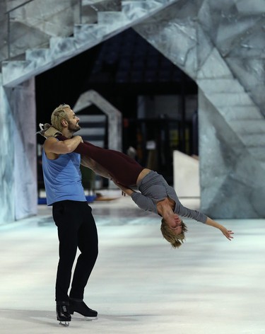 Skaters rehearse for Crystal, a Cirque du Soleil production that combines aerial acrobatics with figure skating, at Bell MTS Place in Winnipeg on Wed., Oct. 3, 2018. The show runs from Oct. 3-7. Kevin King/Winnipeg Sun/Postmedia Network