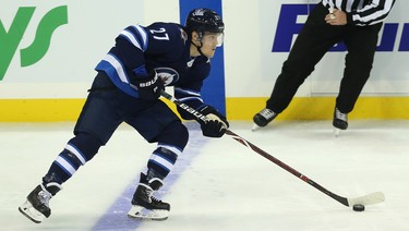 Winnipeg Jets forward Nikolaj Ehlers skates against the Los Angeles Kings in Winnipeg on Tues., Oct. 9, 2018. Kevin King/Winnipeg Sun/Postmedia Network