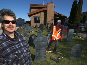 Jer Bremser poses in the front yard of his family's home at 67 Corliss Cresent in Transcona on Sun., Oct. 21, 2018. Visitors to Jer's Halloween Haunt are encouraged to donate to the Children's Wish Foundation. Kevin King/Winnipeg Sun/Postmedia Network