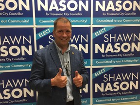 Newy-elected Transcona councillor Shawn Nason at his campaign headquarters following the civic election on Wednesday.