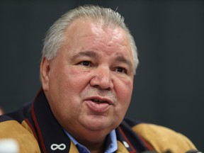 Manitoba Metis Federation president David Chartrand speaks at a press conference at the MMF office on Henry Street in Winnipeg on Wed., Oct. 31, 2018. Kevin King/Winnipeg Sun/Postmedia Network