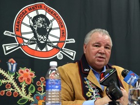 Manitoba Metis Federation president David Chartrand speaks at a press conference at the MMF office on Henry Street in Winnipeg on Wed., Oct. 31, 2018. Kevin King/Winnipeg Sun/Postmedia Network