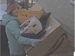 File photo of a suspect Edmonton police believe was responsible for instances of parcel theft last Christmas. Winnipeg police are reminding residents to be mindful of doorstep thefts when ordering items online or expecting holiday gifts through the mail or courier.