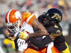 Wide receiver Ricky Collins Jr. (3) and the B.C. Lions (9-9) take on defensive back Richard Leonard (4) and the Hamilton Tiger-Cats (8-10) in Sunday's East semifinal. It marks third straight season that a West team with a better record went on the road for the East semifinal.