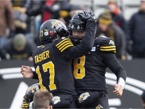 Luke Tasker, left, and Jeremiah Masoli, right, of the Hamilton Tiger-Cats will have plenty to celebrate on Sunday, according to columnist Rob Vanstone