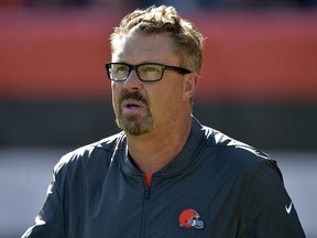 In this Oct. 14, 2018 photo Cleveland Browns defensive coordinator Gregg Williams walks on the field during a game against the Los Angeles Chargers in Cleveland. (AP Photo/David Richard)