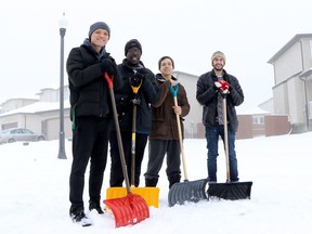 OnTheStep team members Alex Shao, left to right, Buhle Mwanza, Tristen Wong and Tyrel Praymayer are pictured in Winnipeg on Thursday, Nov. 29, 2018.