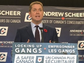 Conservative Leader Andrew Scheer speaks in Brampton, Ont. on Thursday. (Jack Boland/Toronto Sun)